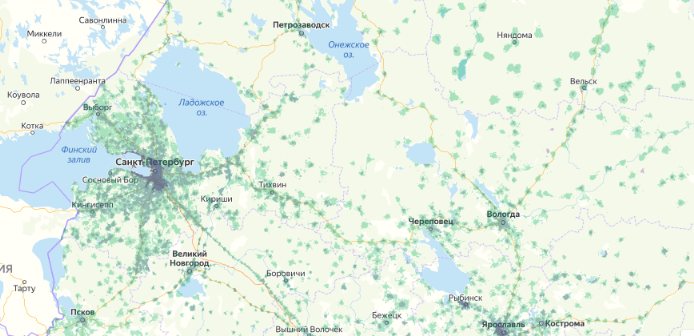 Зона покрытия МТС на карте Солнечногорск 